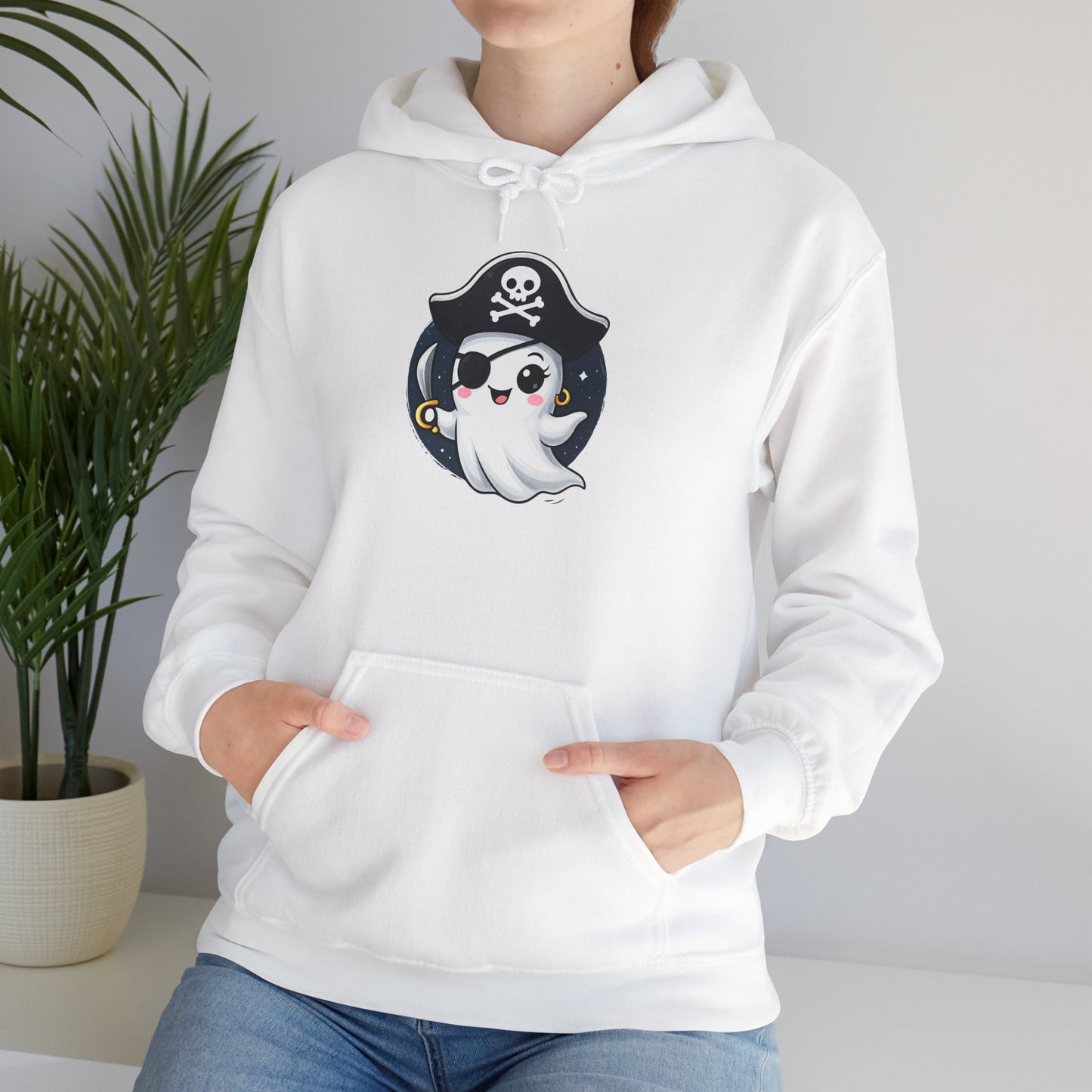 Pirate Ghost Hoodie, Cozy Hooded Sweatshirt for Halloween, Unisex Casual Wear, Cute Gift for Kids and Adults, Spooky Apparel