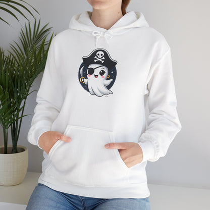 Pirate Ghost Hoodie, Cozy Hooded Sweatshirt for Halloween, Unisex Casual Wear, Cute Gift for Kids and Adults, Spooky Apparel