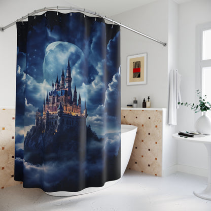 Moonlit Castle Shower Curtain - Fantasy Reader Decor, Bathroom Style, Gothic Home, Magical Vibes, Gift for Dreamers, Starry Night Castle