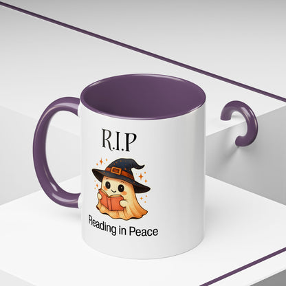 Halloween Reading Mug, Cute Ghost Coffee Cup, Spooky Gift for Book Lovers, Witchy Kitchen Decor, Fun Halloween Gift, Reading Ghost