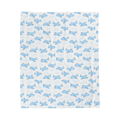 Soft Airplane Velveteen Blanket | Cozy Kids Throw, Nursery Decor, Baby Shower Gift, Travel Comfort, Lightweight Blanket, Airplane Nursery
