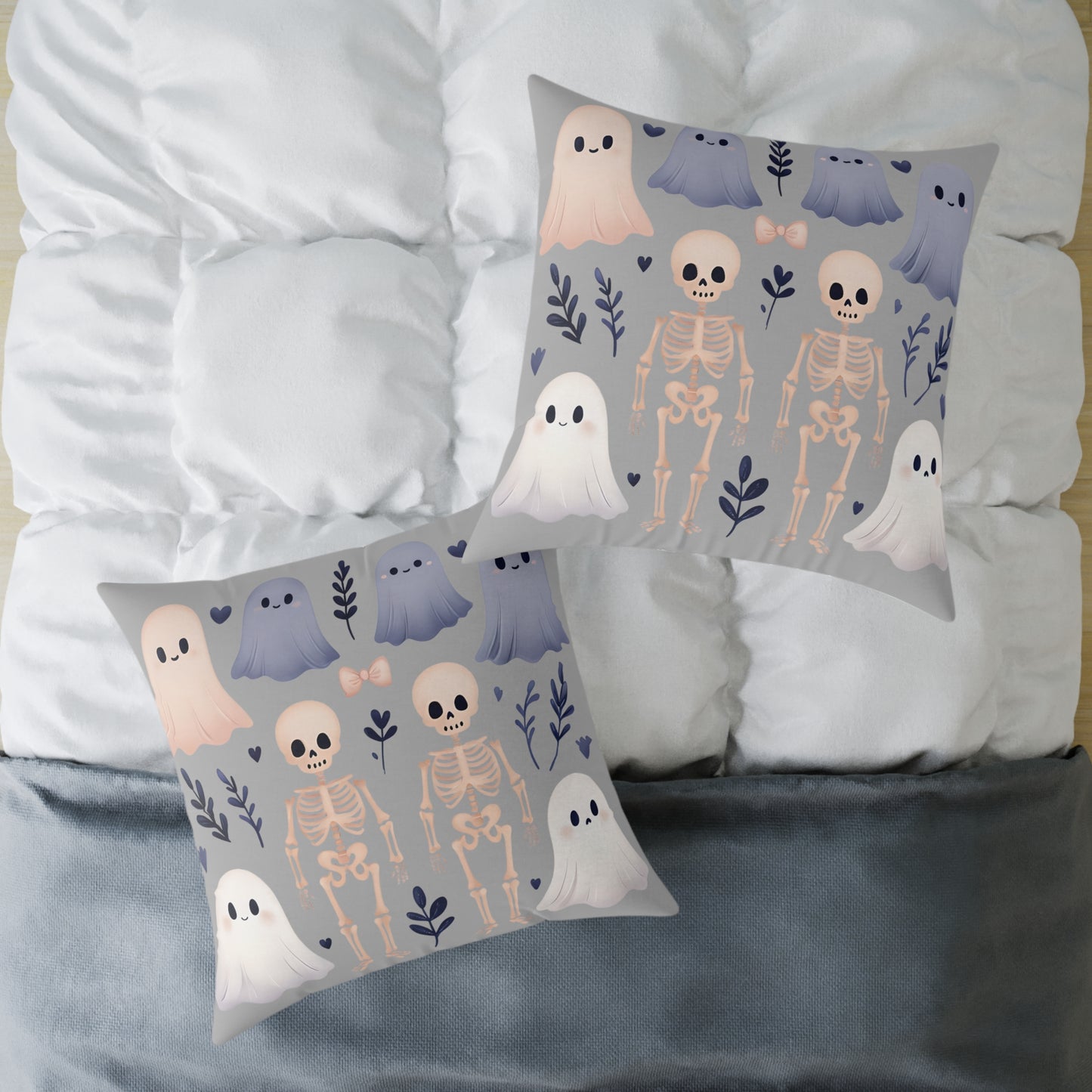 Spooky Halloween Pillow - Ghosts & Skeletons Design, Throw Pillow, Decorative Cushion, Halloween Decor, Home Cozy