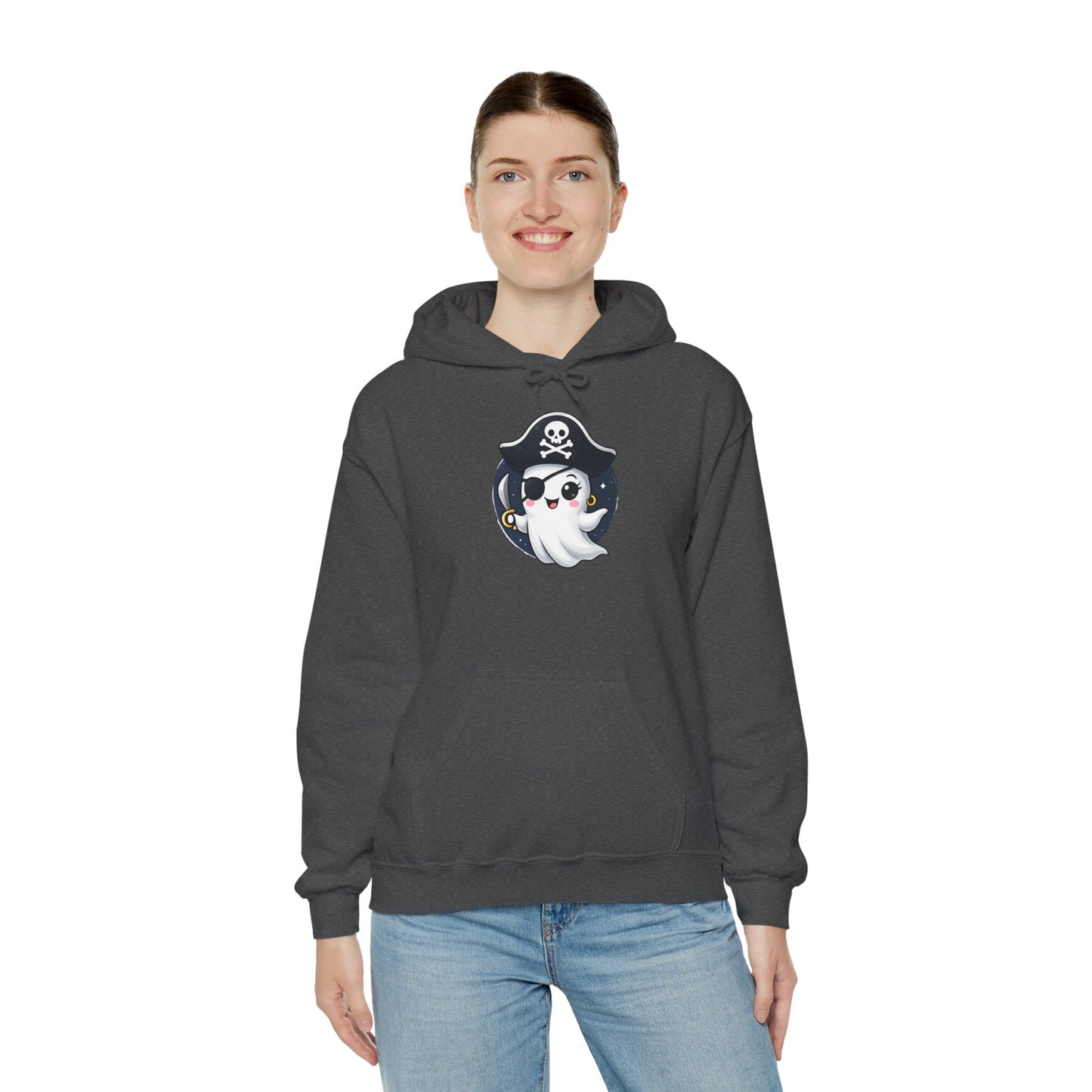 Pirate Ghost Hoodie, Cozy Hooded Sweatshirt for Halloween, Unisex Casual Wear, Cute Gift for Kids and Adults, Spooky Apparel