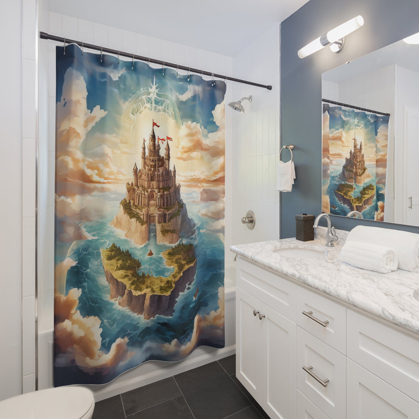 Fantasy Castle Shower Curtain, Magical Themed Bathroom Decor, Whimsical Gift for Fantasy Lovers, Kids Bathroom Accessory, Home Decor