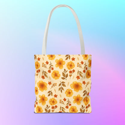 Floral Tote Bag, Stylish Reusable Shopping Bag, Eco-Friendly Gift for Her, Summer Essentials, Beach Bag, Floral Design, Yellow Flowers