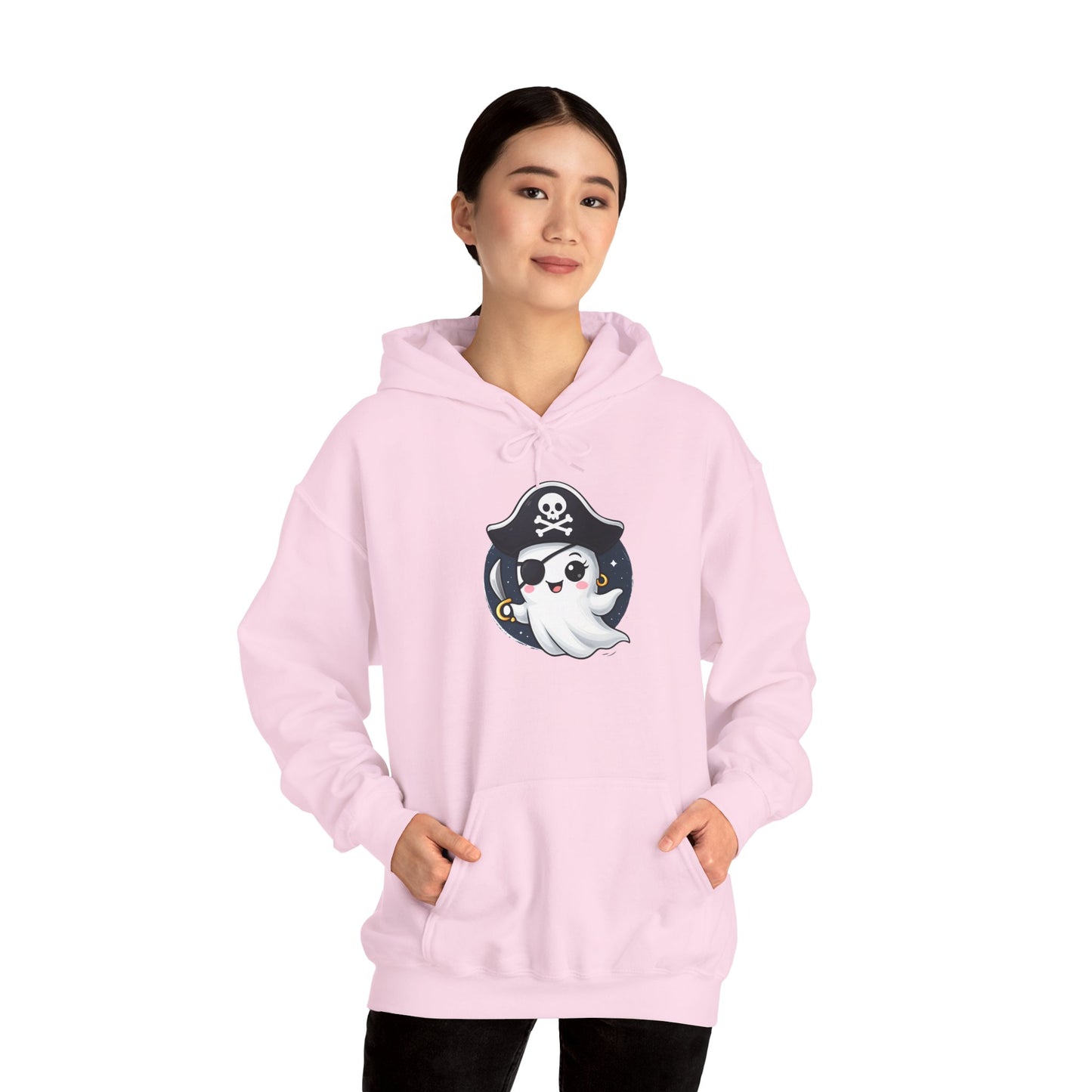 Pirate Ghost Hoodie, Cozy Hooded Sweatshirt for Halloween, Unisex Casual Wear, Cute Gift for Kids and Adults, Spooky Apparel