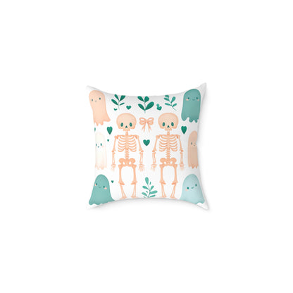 Cute Halloween Decorative Pillow, Ghost and Skeleton Throw Pillow, Spooky Home Decor, Fall Accent Cushion, Halloween Gift