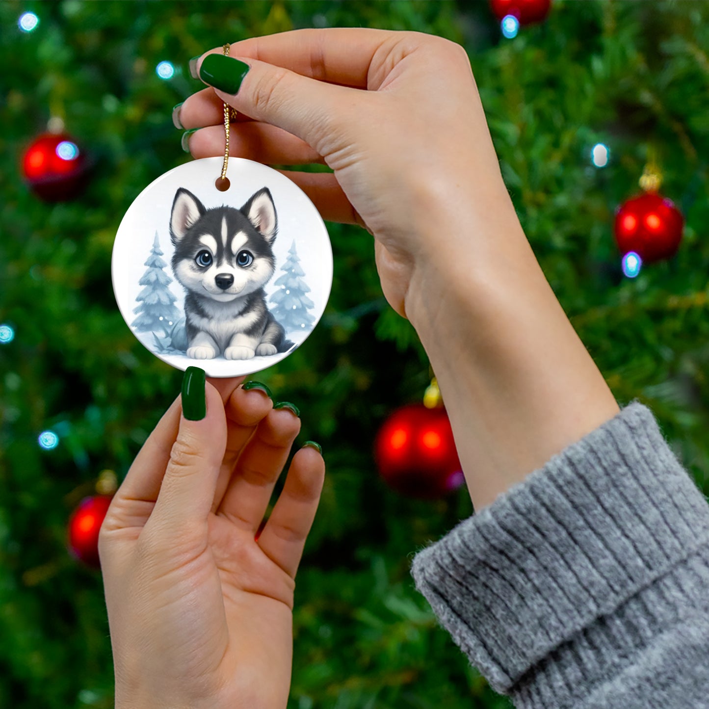 Husky Puppy Ceramic Ornament, Perfect Holiday Decoration, Pet Lover Gift, Winter Home Decor, Unique Keepsake
