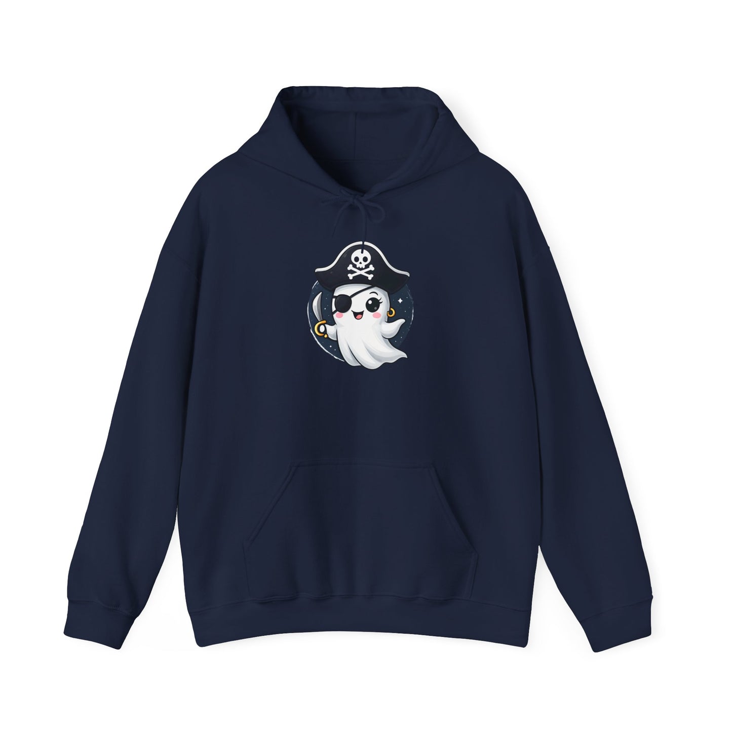 Pirate Ghost Hoodie, Cozy Hooded Sweatshirt for Halloween, Unisex Casual Wear, Cute Gift for Kids and Adults, Spooky Apparel