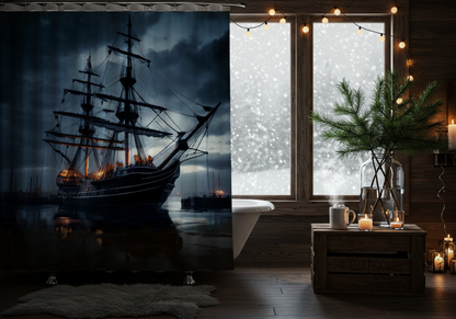 Gothic Pirate Ship Shower Curtain, Nautical Bathroom Decor, Unique Gift for Sailor Enthusiasts, Dark Fantasy Home Accent, Nautical Adventure