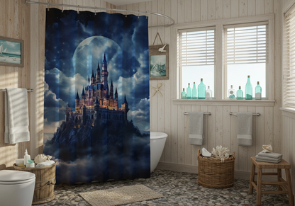 Moonlit Castle Shower Curtain - Fantasy Reader Decor, Bathroom Style, Gothic Home, Magical Vibes, Gift for Dreamers, Starry Night Castle