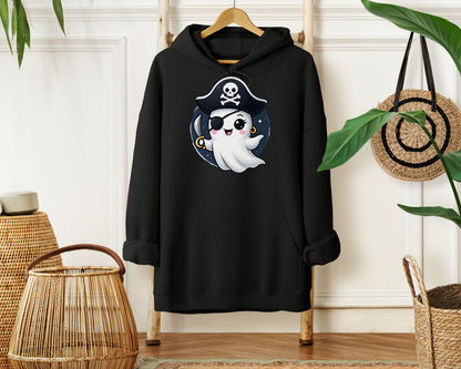 Pirate Ghost Hoodie, Cozy Hooded Sweatshirt for Halloween, Unisex Casual Wear, Cute Gift for Kids and Adults, Spooky Apparel