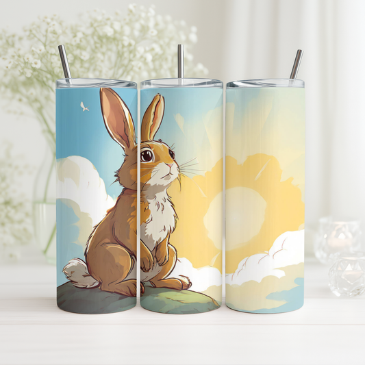 Whimsical Bunny Skinny Tumbler | 20oz Water Bottle, Cute Rabbit Design, Perfect for Spring, Easter, Animal Lovers, Eco-Friendly