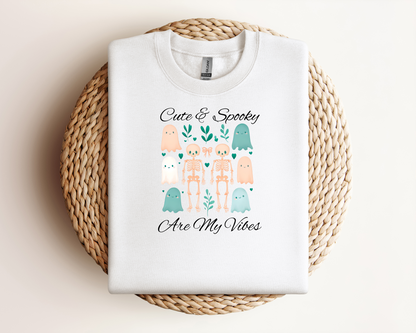 Cute & Spooky Vibes Crewneck Sweatshirt, Unisex Sweatshirt, Halloween Apparel, Cozy Casual Wear, Ghost Design, Comfortable Top