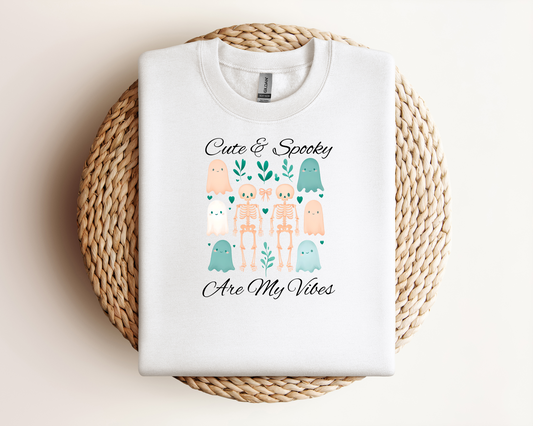 Cute & Spooky Vibes Crewneck Sweatshirt, Unisex Sweatshirt, Halloween Apparel, Cozy Casual Wear, Ghost Design, Comfortable Top