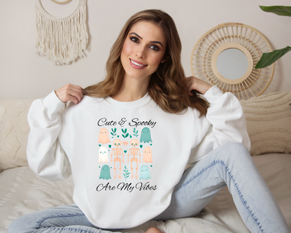 Cute & Spooky Vibes Crewneck Sweatshirt, Unisex Sweatshirt, Halloween Apparel, Cozy Casual Wear, Ghost Design, Comfortable Top