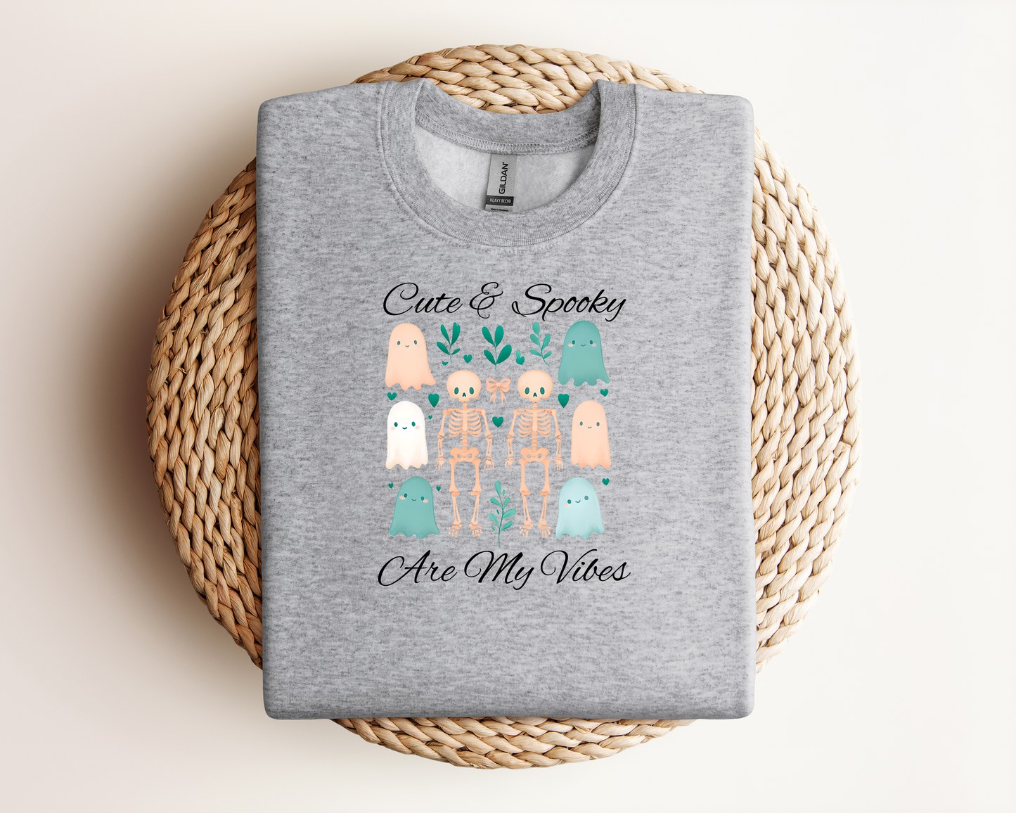 Cute & Spooky Vibes Crewneck Sweatshirt, Unisex Sweatshirt, Halloween Apparel, Cozy Casual Wear, Ghost Design, Comfortable Top