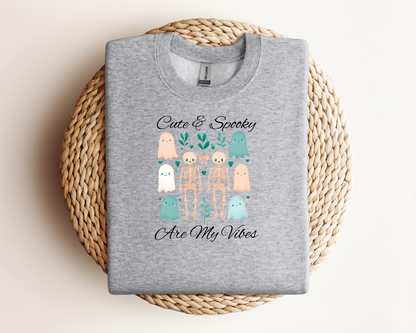 Cute & Spooky Vibes Crewneck Sweatshirt, Unisex Sweatshirt, Halloween Apparel, Cozy Casual Wear, Ghost Design, Comfortable Top