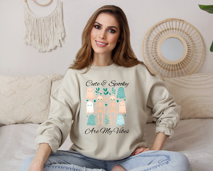 Cute & Spooky Vibes Crewneck Sweatshirt, Unisex Sweatshirt, Halloween Apparel, Cozy Casual Wear, Ghost Design, Comfortable Top