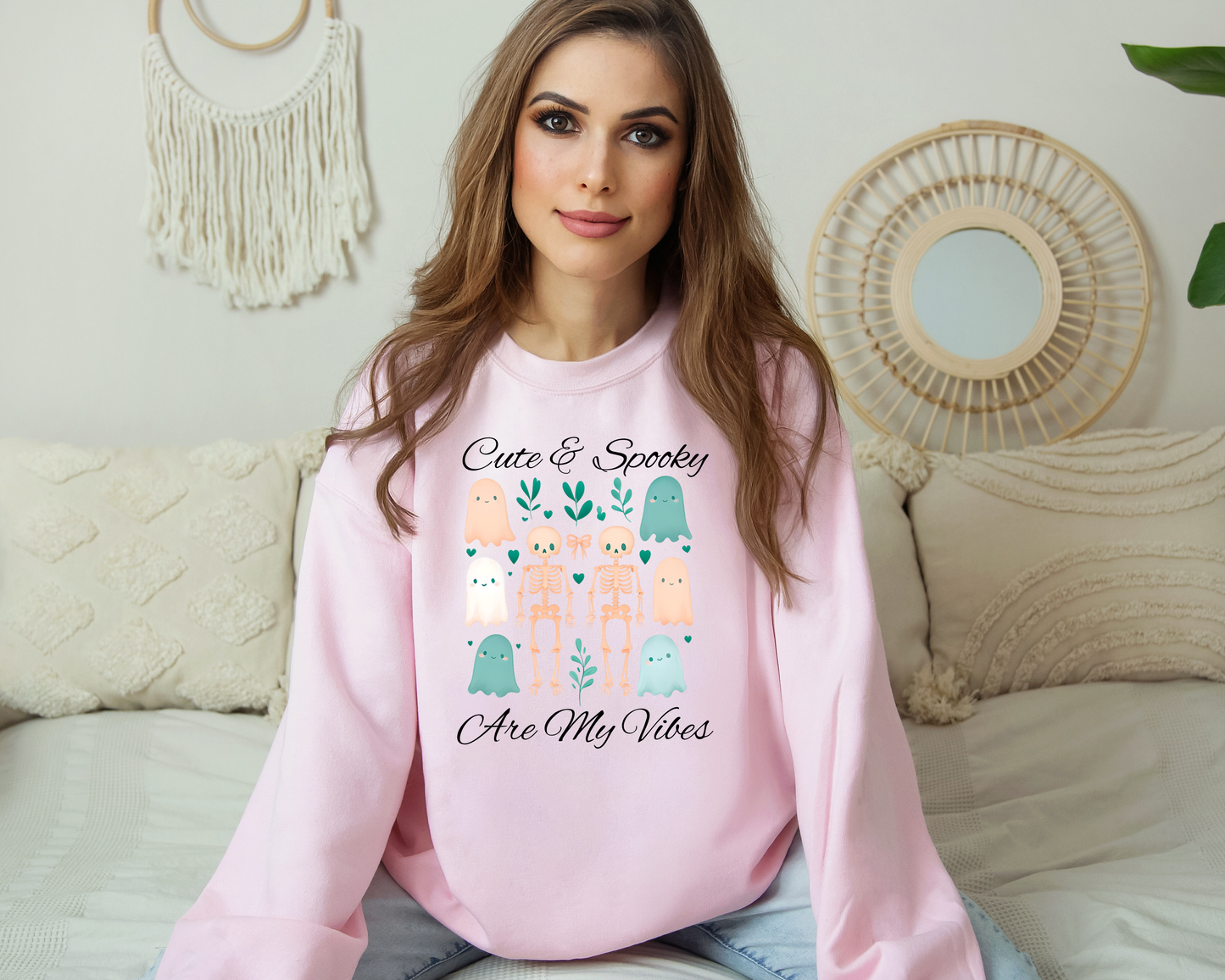 Cute & Spooky Vibes Crewneck Sweatshirt, Unisex Sweatshirt, Halloween Apparel, Cozy Casual Wear, Ghost Design, Comfortable Top