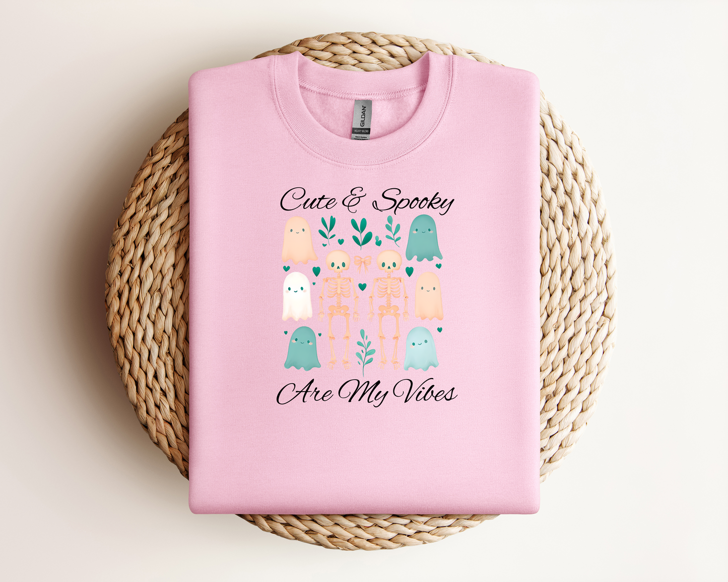 Cute & Spooky Vibes Crewneck Sweatshirt, Unisex Sweatshirt, Halloween Apparel, Cozy Casual Wear, Ghost Design, Comfortable Top