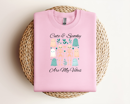 Cute & Spooky Vibes Crewneck Sweatshirt, Unisex Sweatshirt, Halloween Apparel, Cozy Casual Wear, Ghost Design, Comfortable Top