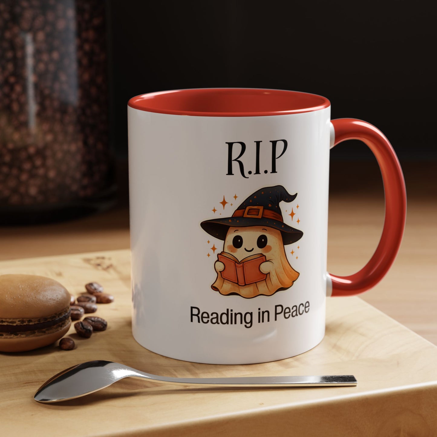 Halloween Reading Mug, Cute Ghost Coffee Cup, Spooky Gift for Book Lovers, Witchy Kitchen Decor, Fun Halloween Gift, Reading Ghost