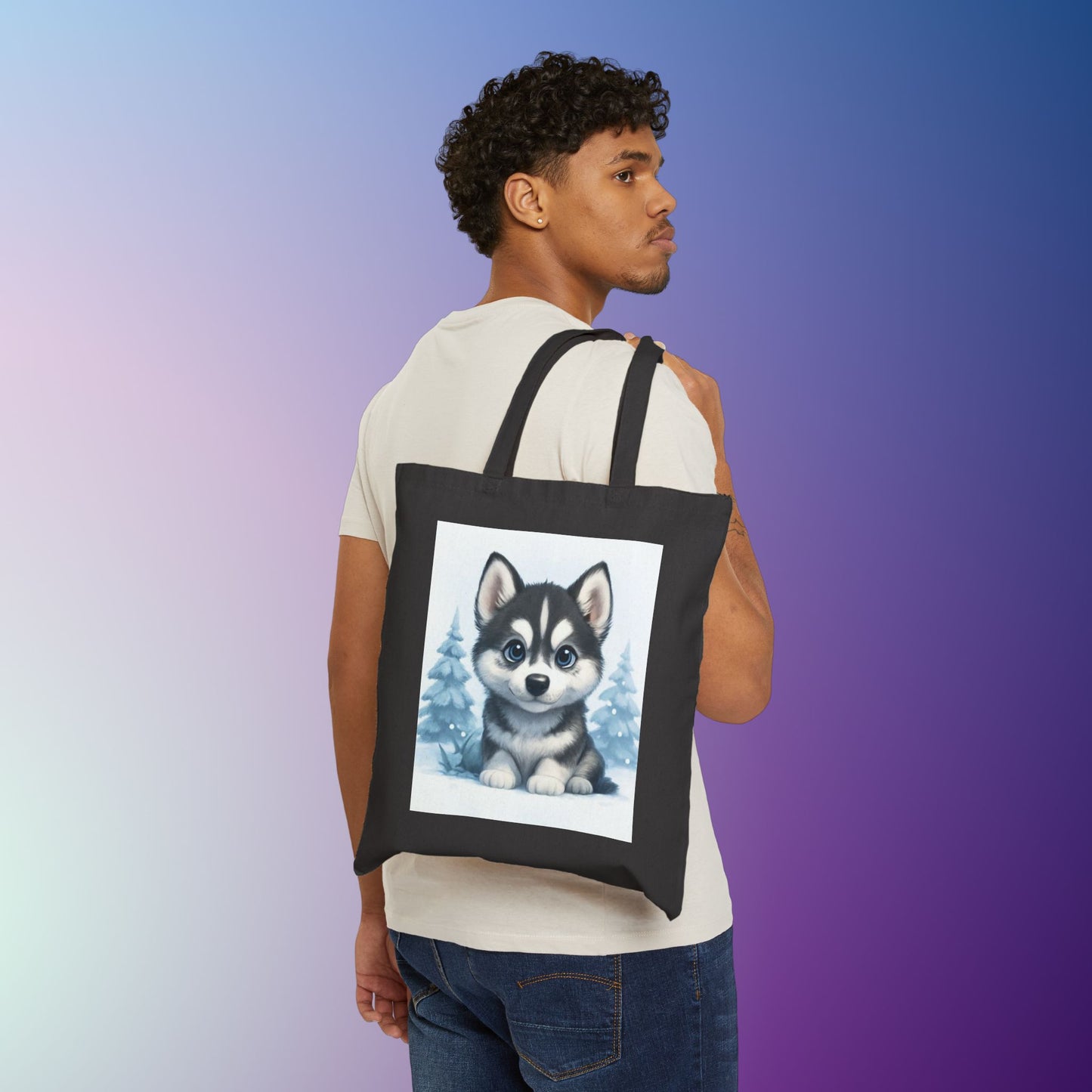 Adorable Husky Tote Bag, Cute Dog Lover Gift, Eco-Friendly Shopping Bag, Pet Lover Accessory, Winter Vibes Canvas Bag, Dog Dad, Dog Mom
