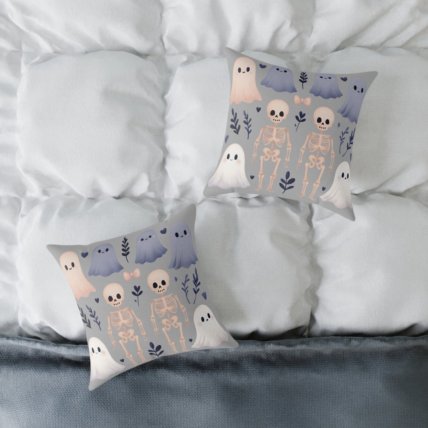 Spooky Halloween Pillow - Ghosts & Skeletons Design, Throw Pillow, Decorative Cushion, Halloween Decor, Home Cozy
