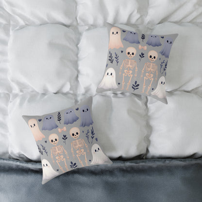Spooky Halloween Pillow - Ghosts & Skeletons Design, Throw Pillow, Decorative Cushion, Halloween Decor, Home Cozy