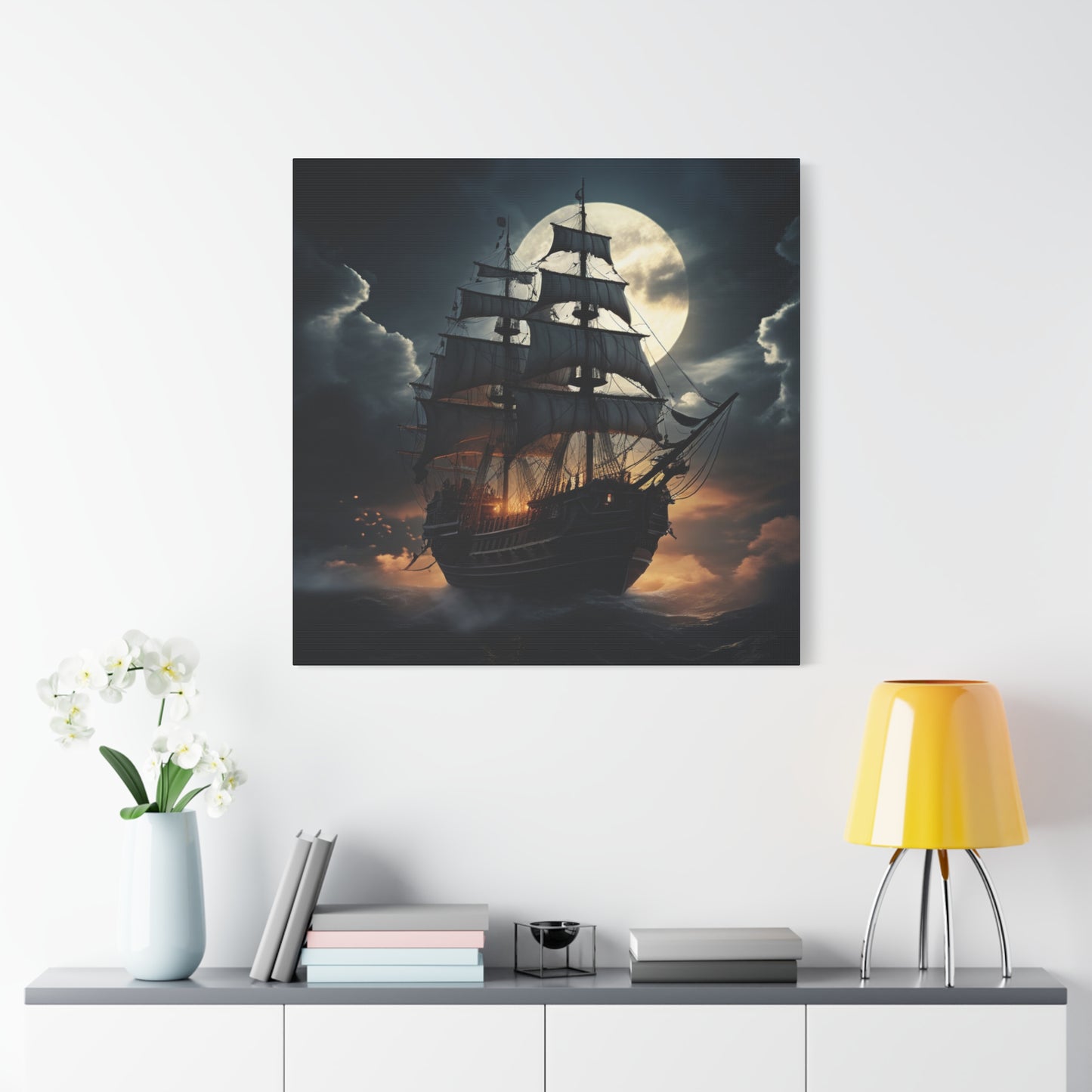 Nautical Canvas Art, Pirate Ship Wall Decor, Gothic Home Decor, Ocean Themed Artwork, Halloween Decor, Gift for Sailors