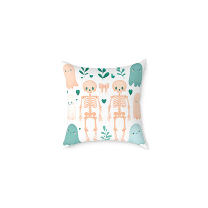 Cute Halloween Decorative Pillow, Ghost and Skeleton Throw Pillow, Spooky Home Decor, Fall Accent Cushion, Halloween Gift