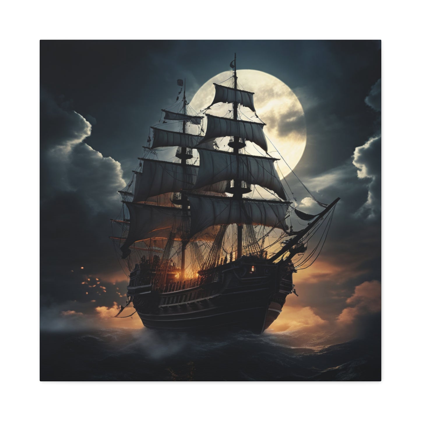 Nautical Canvas Art, Pirate Ship Wall Decor, Gothic Home Decor, Ocean Themed Artwork, Halloween Decor, Gift for Sailors