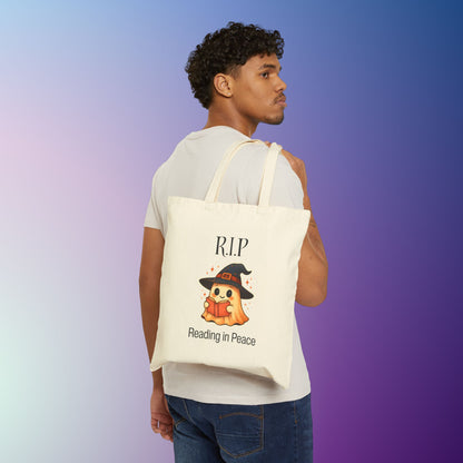 Spooky Reading Tote Bag, Halloween Bag, Ghost Design, Book Lover Gift, Tote for Library, Eco-Friendly Shopper, Halloween Tote Bag