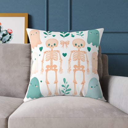 Cute Halloween Decorative Pillow, Ghost and Skeleton Throw Pillow, Spooky Home Decor, Fall Accent Cushion, Halloween Gift