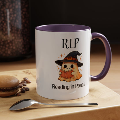 Halloween Reading Mug, Cute Ghost Coffee Cup, Spooky Gift for Book Lovers, Witchy Kitchen Decor, Fun Halloween Gift, Reading Ghost