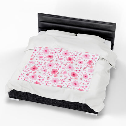 Floral Velveteen Plush Blanket - Cozy Home Decor, Flower Blanket, Gift for Her, Nursery Throw, Spring Decor