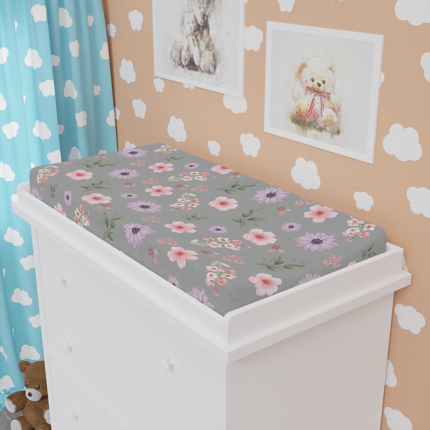 Floral Baby Changing Pad Cover, Soft Nursery Accessory, Baby Shower Gift, Floral Design, Diaper Changing Essentials, Spring Flower Nursery
