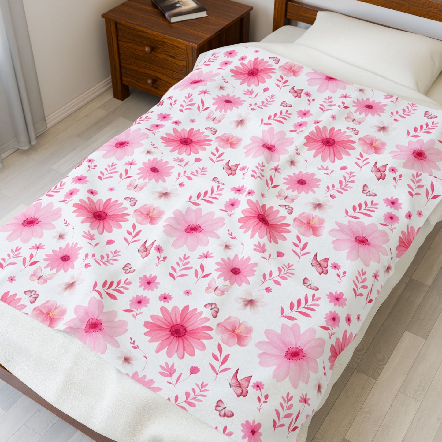 Floral Velveteen Plush Blanket - Cozy Home Decor, Flower Blanket, Gift for Her, Nursery Throw, Spring Decor