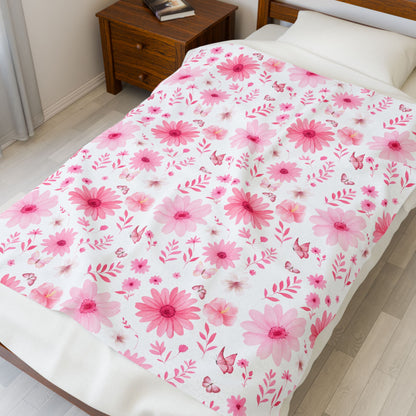 Floral Velveteen Plush Blanket - Cozy Home Decor, Flower Blanket, Gift for Her, Nursery Throw, Spring Decor