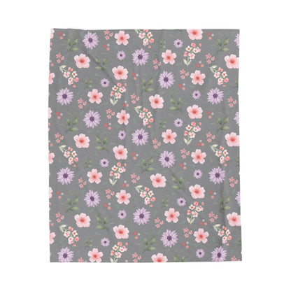 Cozy Floral Velveteen Plush Blanket - Perfect for Home Decor, Gifts, Living Room, Outdoor Picnics, Spring Flower Nursery, Gray Nursery