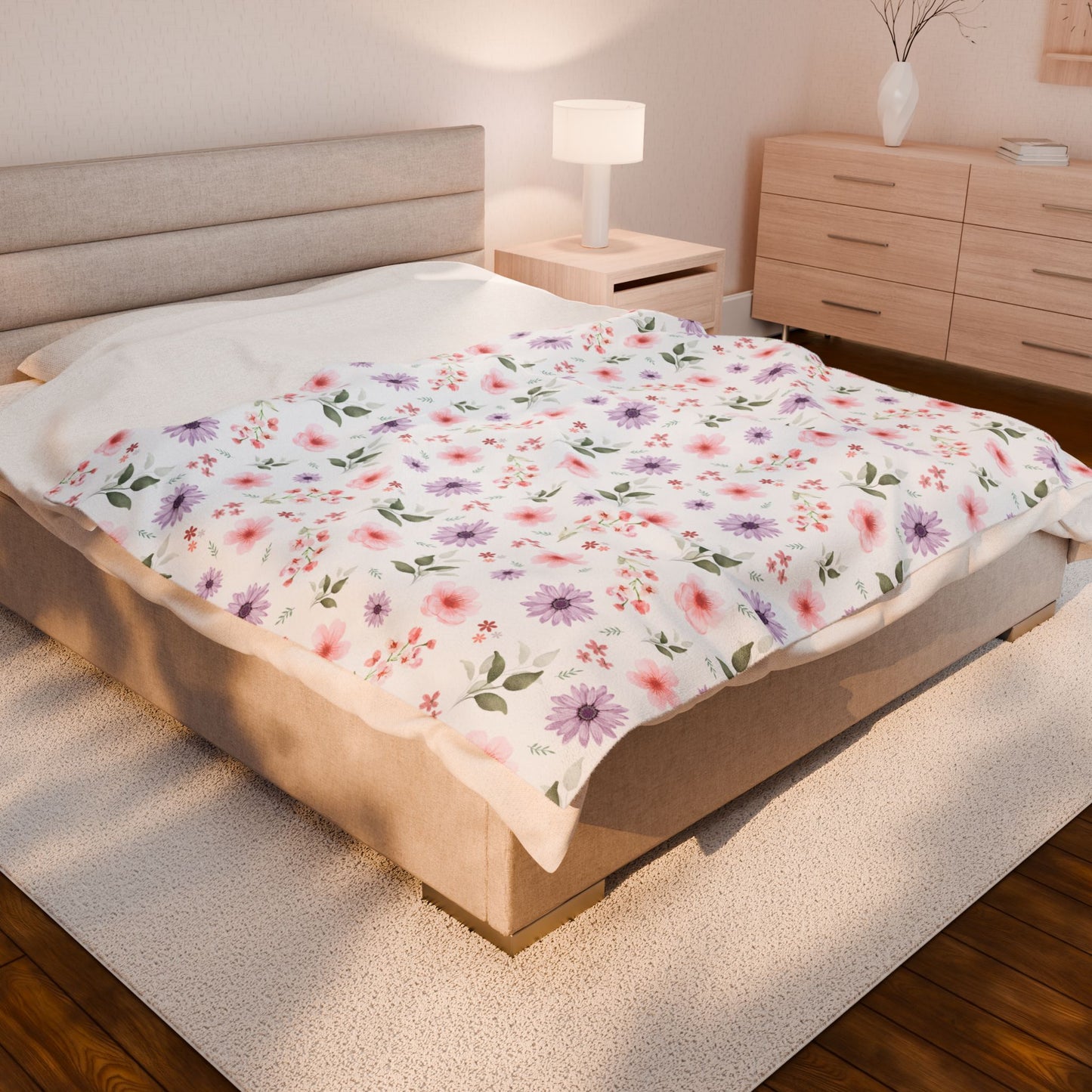 Cozy Floral Velveteen Plush Blanket | Soft Throw for Home Decor, Seasonal Gifts, Nursery, Picnics, and Relaxation, Spring Flower Nursery
