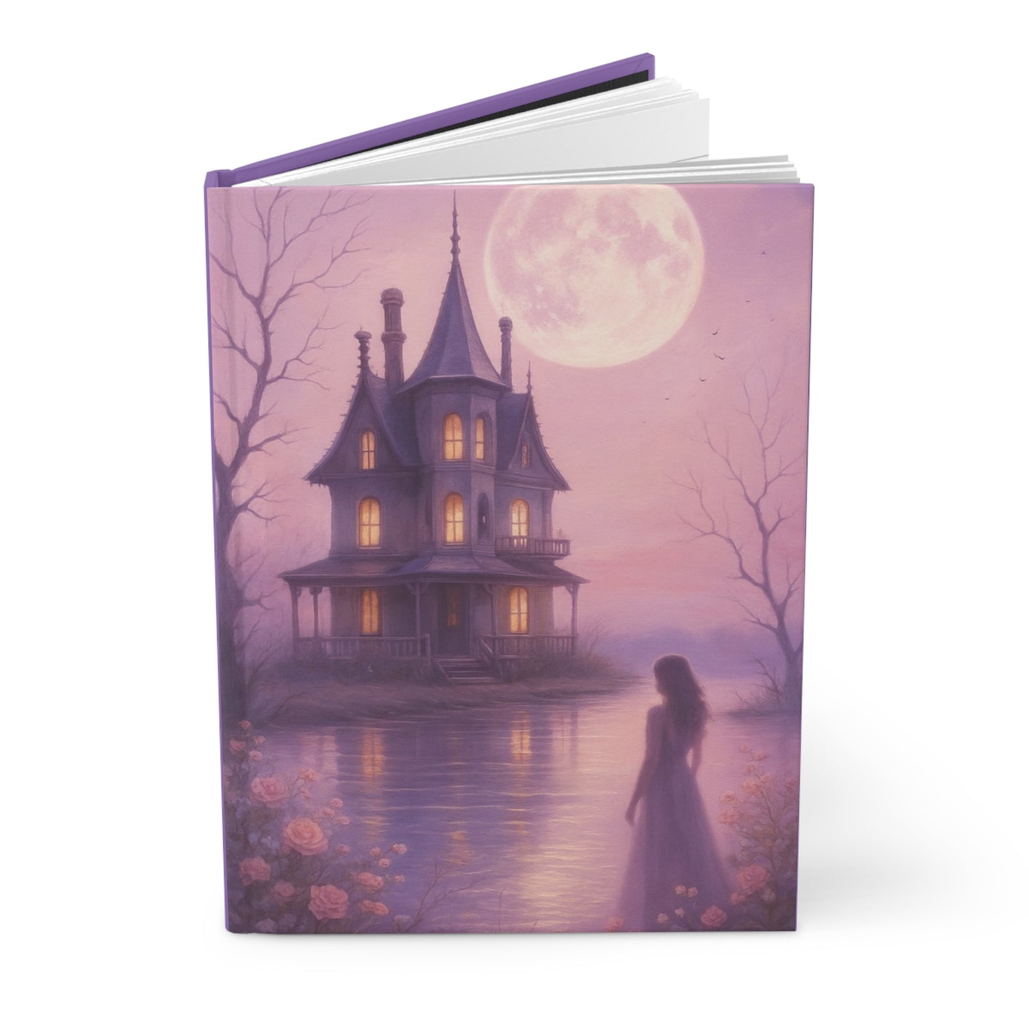Dreamy Gothic Hardcover Journal with Moonlit Mansion Design, Writing Diary, Gift for Writers, Notebook for Journaling, Gothic Decor