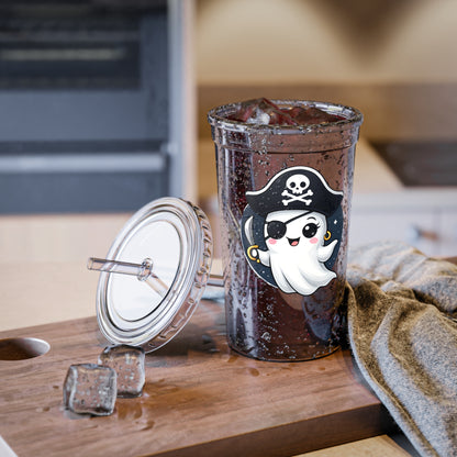 Cute Pirate Ghost Acrylic Cup, Kawaii Drink Tumbler, Personalized Cup, Halloween Gift, Kids Party Favorite, Fun Sippy Cup