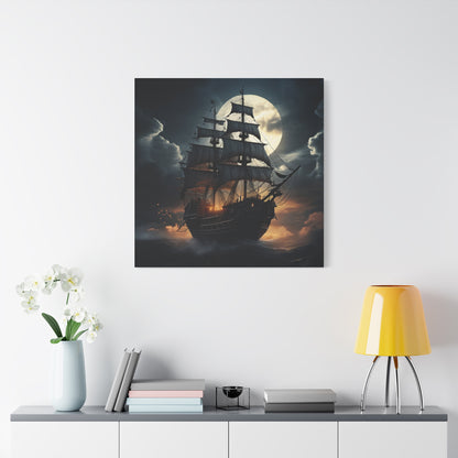 Nautical Canvas Art, Pirate Ship Wall Decor, Gothic Home Decor, Ocean Themed Artwork, Halloween Decor, Gift for Sailors