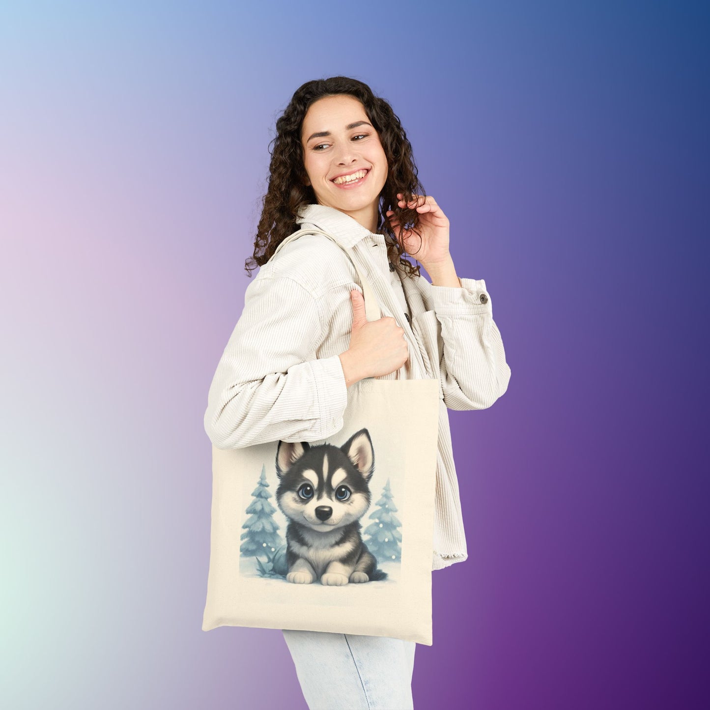 Adorable Husky Tote Bag, Cute Dog Lover Gift, Eco-Friendly Shopping Bag, Pet Lover Accessory, Winter Vibes Canvas Bag, Dog Dad, Dog Mom