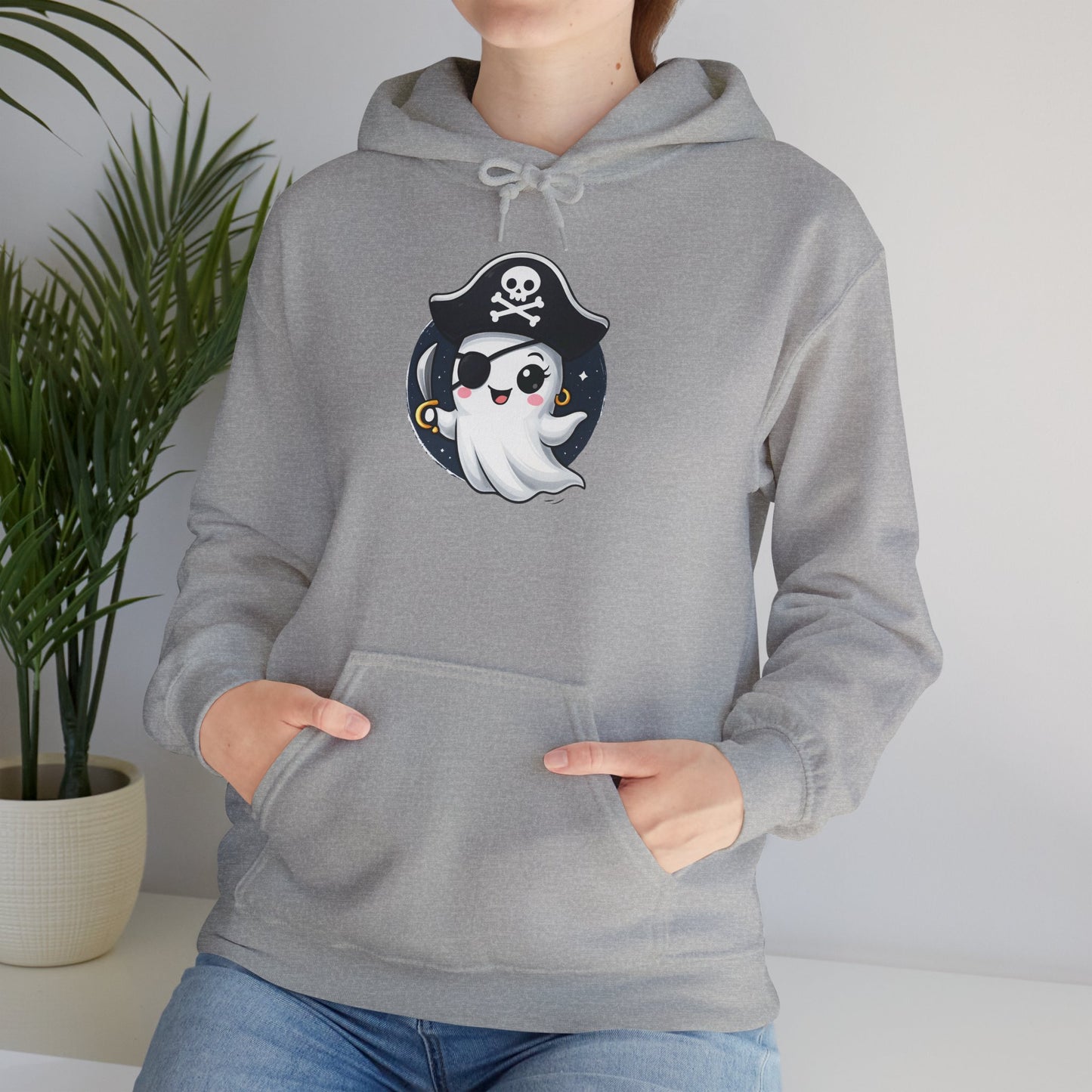 Pirate Ghost Hoodie, Cozy Hooded Sweatshirt for Halloween, Unisex Casual Wear, Cute Gift for Kids and Adults, Spooky Apparel