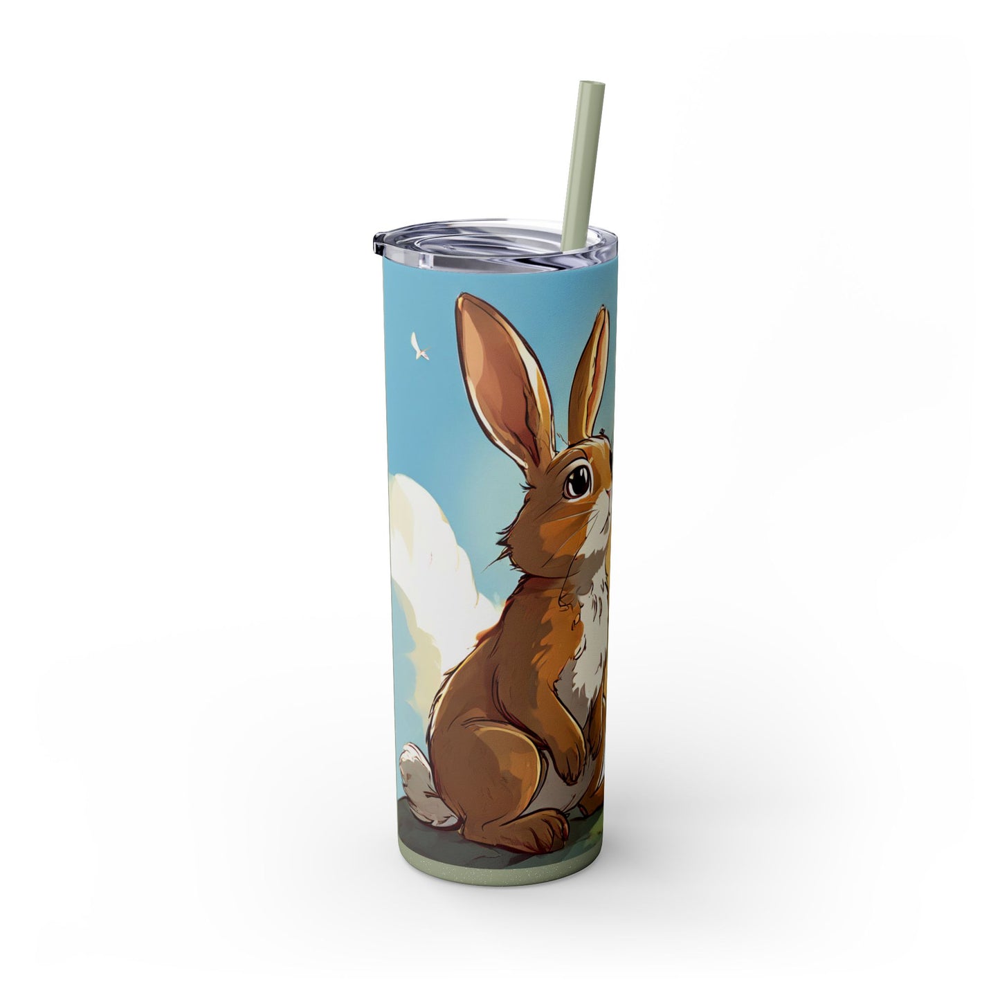 Whimsical Bunny Skinny Tumbler | 20oz Water Bottle, Cute Rabbit Design, Perfect for Spring, Easter, Animal Lovers, Eco-Friendly