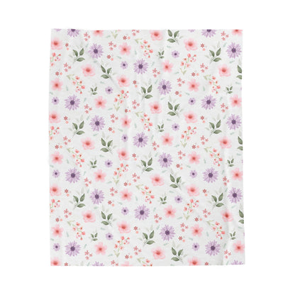 Cozy Floral Velveteen Plush Blanket | Soft Throw for Home Decor, Seasonal Gifts, Nursery, Picnics, and Relaxation, Spring Flower Nursery