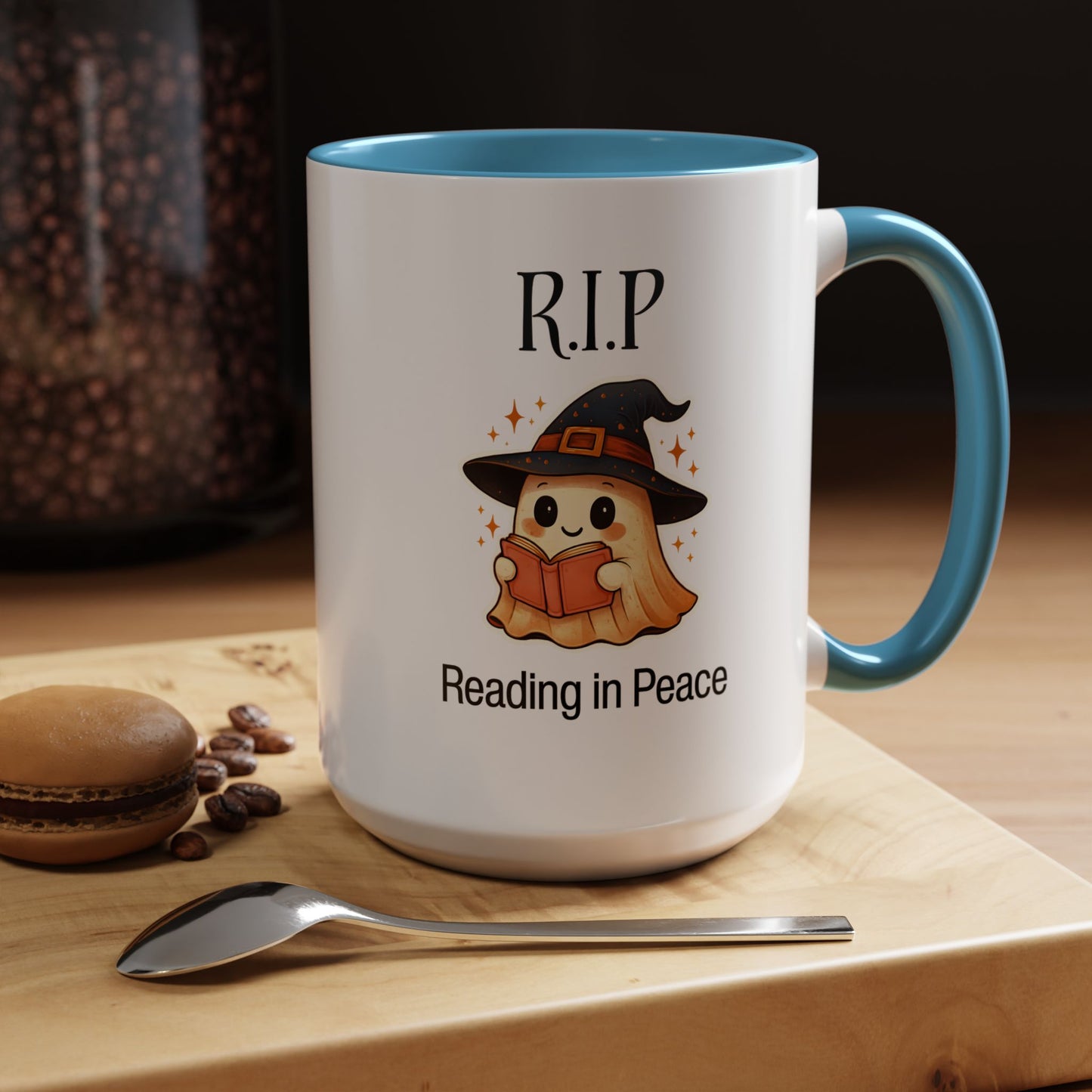 Halloween Reading Mug, Cute Ghost Coffee Cup, Spooky Gift for Book Lovers, Witchy Kitchen Decor, Fun Halloween Gift, Reading Ghost